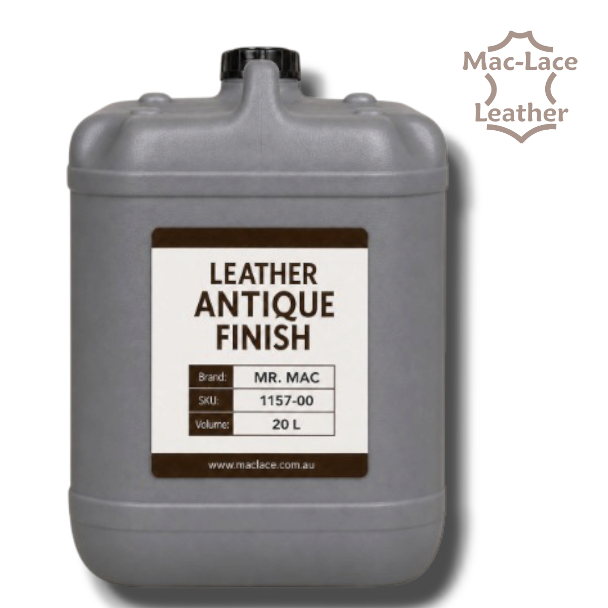 20 Litre MR MAC Leathercraft Antique Finish for colouring natural and vegetable-tanned leather and highlighting carved, tooled and stamped patterns.