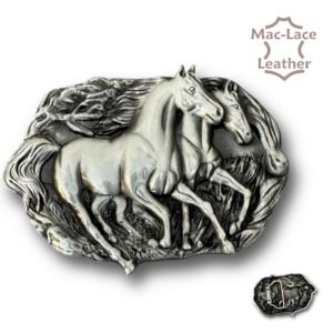 Trophy Buckle - Running Horses Brushed Silver (5913-00)