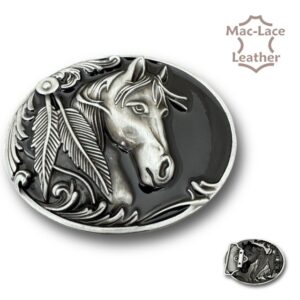 Trophy Buckle Brushed Silver Horse Head Feather (5914-00)