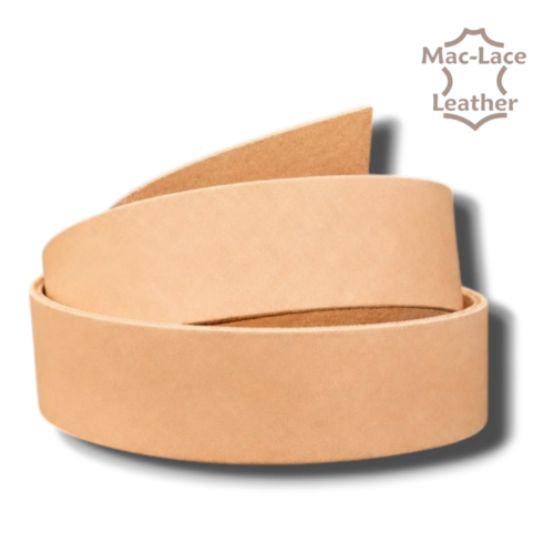 38mm veg tanned full grain leather belt blank, 3.2–3.5mm thick and approximately 1.2–1.4 metres long.