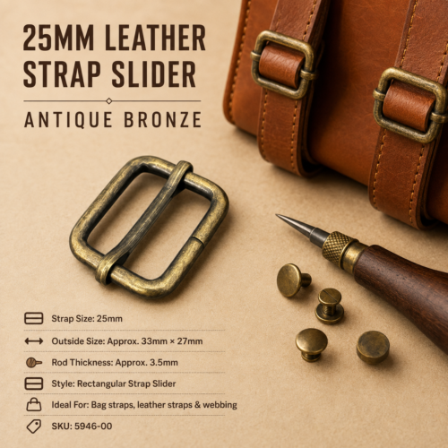 25mm antique bronze leather strap slider with 3.5mm rod