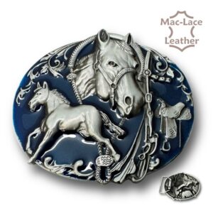 Trophy Buckle Antique Nickel with Blue Background (4838-00)