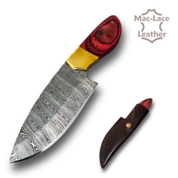 Red Handle Damascus Skinning Knife (5968-00)