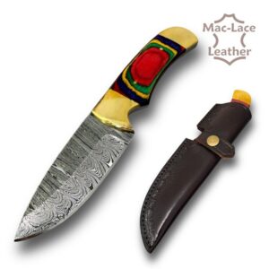 Red Green Handle Double Bolsters Skinning Damascus knife (5976-00)