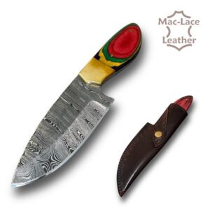 Red Green Handle Damascus Skinning Knife (5972-00)