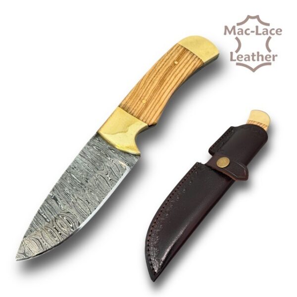 Oak Handle Double Bolsters Skinning Damascus knife (5974-00)