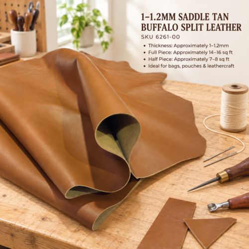 1–1.2mm saddle tan buffalo split leather full piece