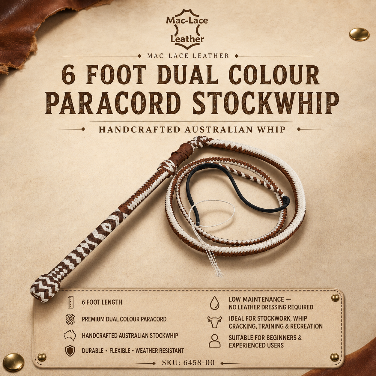 6 Foot Dual Colour Paracord Stockwhip – Handcrafted Australian Whip