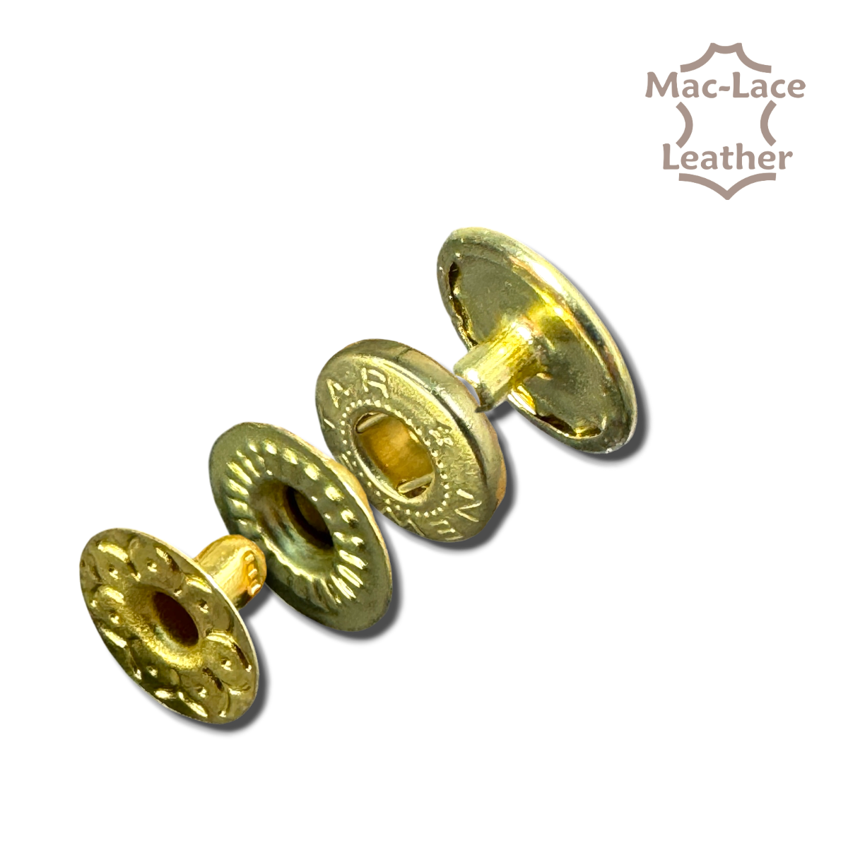 12.5mm brass plated glove snaps with 6mm stems, supplied in a pack of 100.