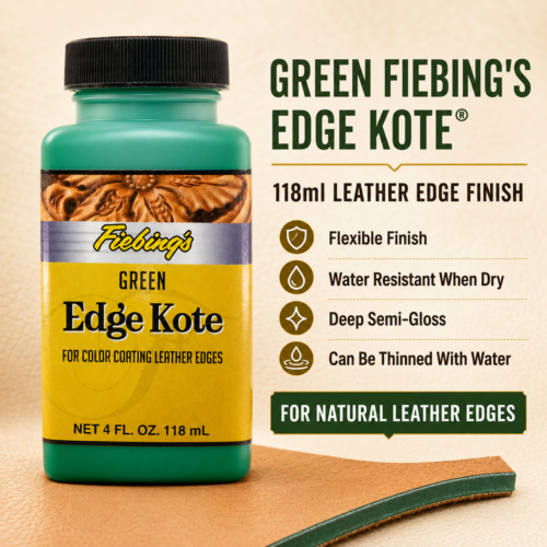 Green Fiebing’s Edge Kote® 118ml flexible semi-gloss leather edge finish.