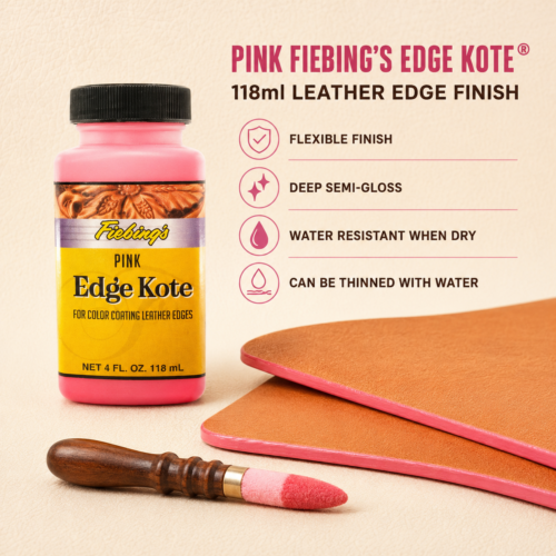 Pink Fiebing’s Edge Kote® 118ml flexible semi-gloss leather edge finish.