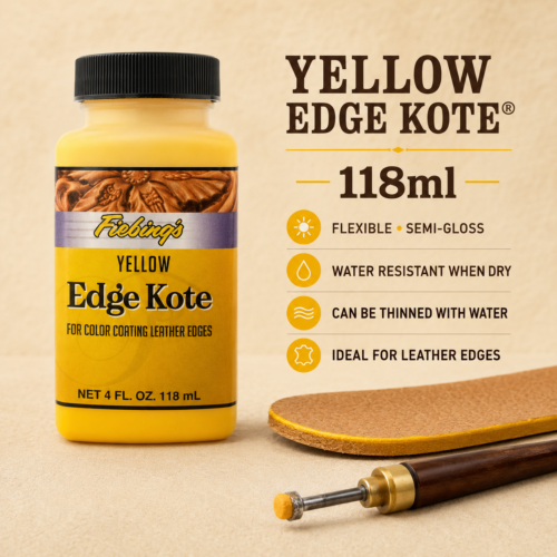 Yellow Fiebing’s Edge Kote® 118ml flexible semi-gloss leather edge finish.