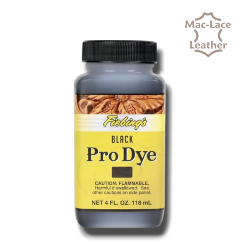 Image ALT Text: Black Fiebing’s Pro Dye 180ml premium penetrating leather dye bottle.