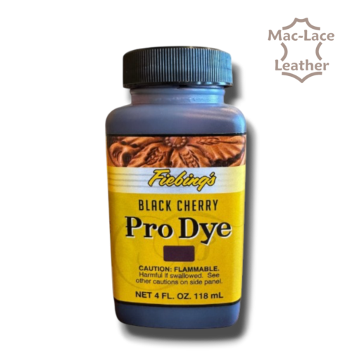 Black Cherry Fiebing’s Pro Dye 180ml premium penetrating leather dye bottle.