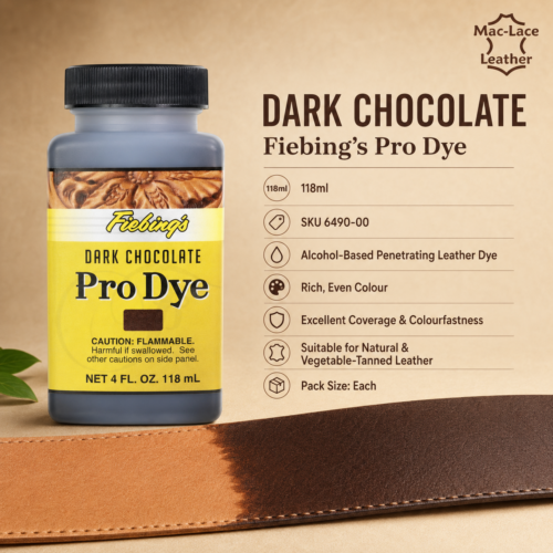 Fiebing’s Dark Chocolate Pro Dye 118ml bottle for colouring natural and vegetable-tanned leather.