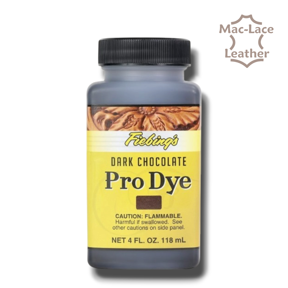 Fiebing’s Dark Chocolate Pro Dye 118ml bottle for colouring natural and vegetable-tanned leather.