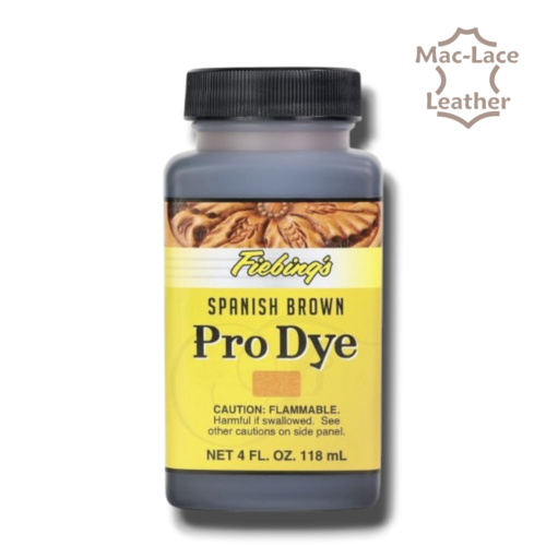 Fiebing’s Spanish Brown Pro Dye 118ml bottle for colouring natural and vegetable-tanned leather.