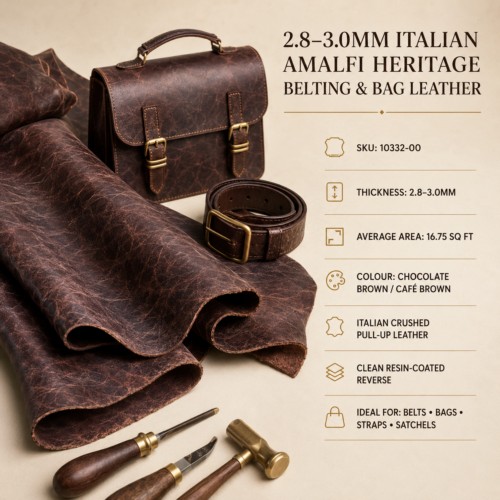 2.8–3.0mm Italian café-brown pull-up leather for belts and bags