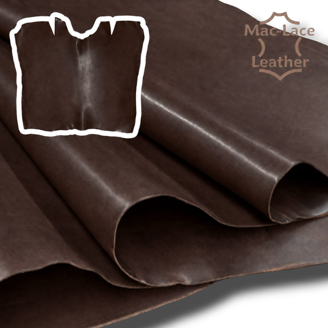 Dark brown Italian double butt belting leather in 3.8–4.0mm thickness