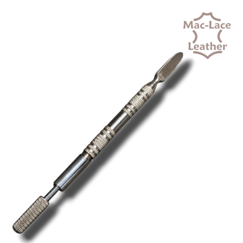 Dual-head leather edge dye pen with stainless steel finish and textured grip