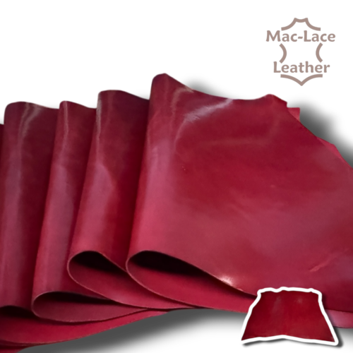 2.8–3.0mm red Italian Lucido vegetable tanned leather with glossy finish and natural grain