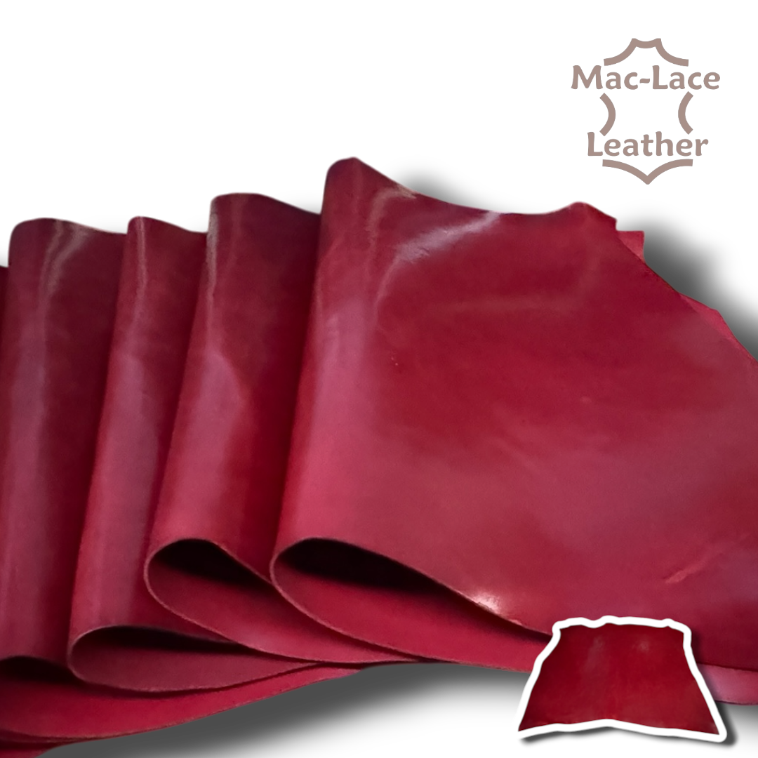 2.8–3.0mm red Italian Lucido vegetable tanned leather with glossy finish and natural grain