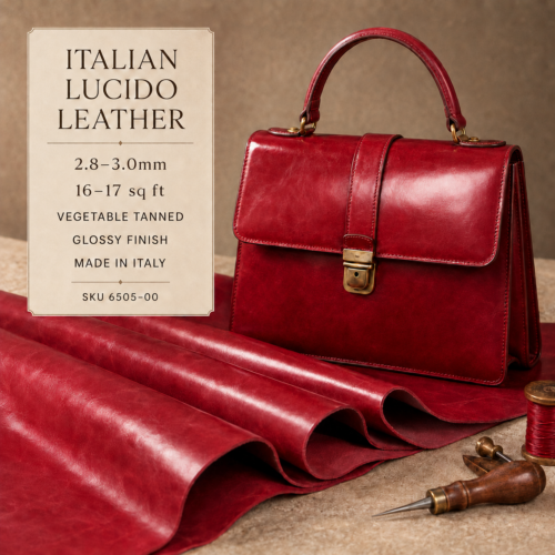 2.8–3.0mm red Italian Lucido vegetable tanned leather with glossy finish and natural grain