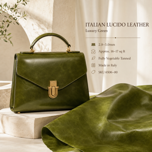 Luxury green Italian Lucido vegetable-tanned leather with high-end handbag, 2.8–3.0mm, SKU 6506-00