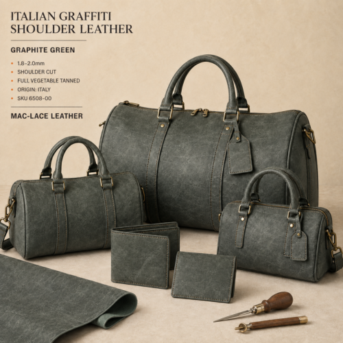 Italian Graffiti shoulder leather in graphite green, fully vegetable tanned and 1.8–2.0mm thick