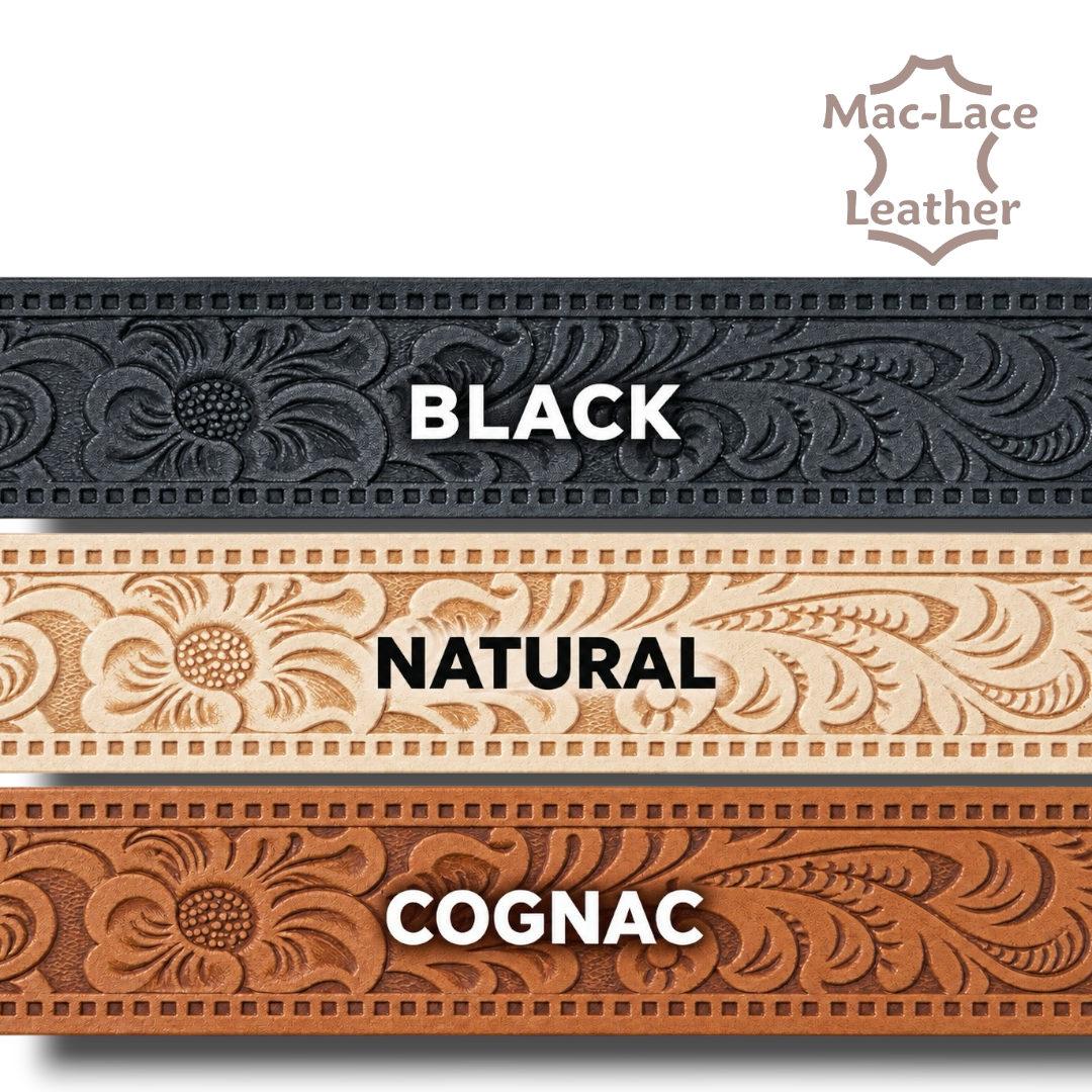 Embossed Western Floral Leather Belt Blank in Black, Natural and Cognac