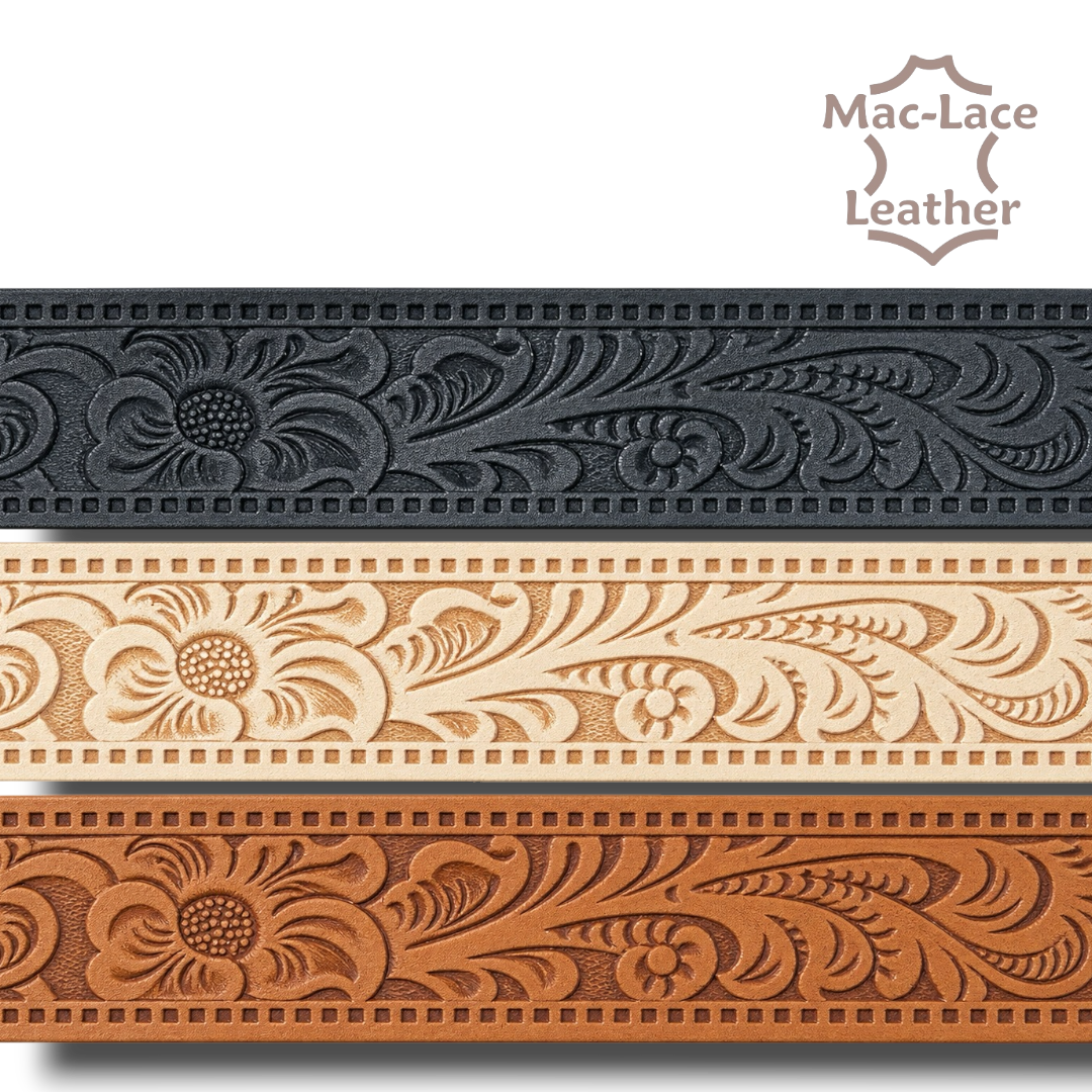 Embossed Western Floral Leather Belt Blank in Black, Natural and Cognac