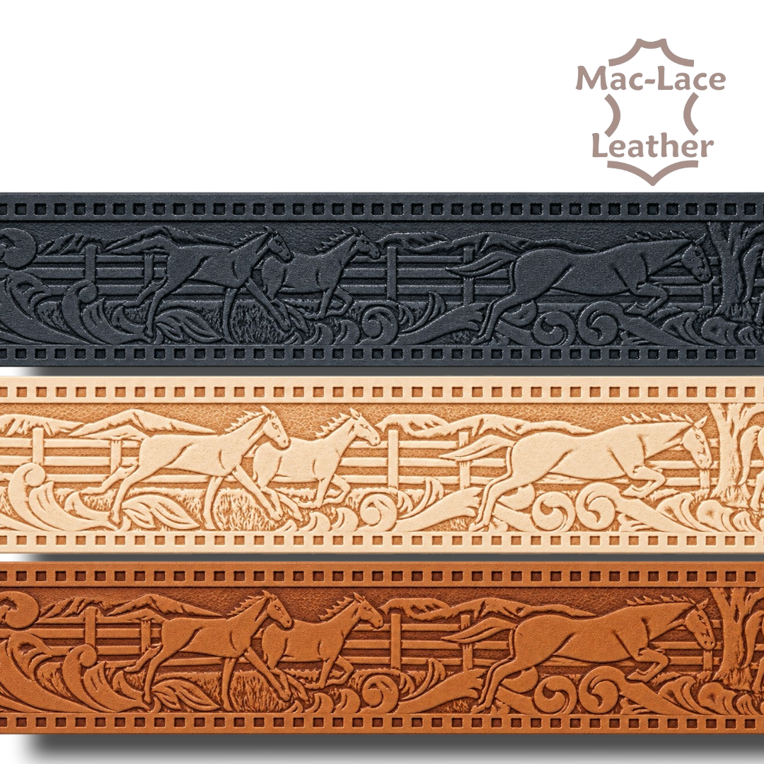 Embossed Running Horses Leather Belt Blank