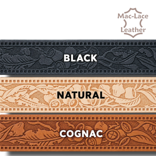 32mm and 38mm embossed Aussie Gumnuts leather belt blanks in Black, Natural and Cognac
