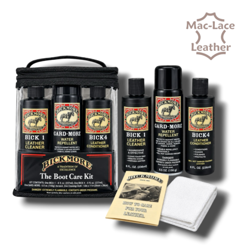 8 oz Bickmore Boot Care Kit with Bick 1 cleaner, Bick 4 conditioner, Gard-More water repellent, cloth and carry case