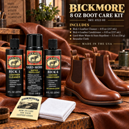 8 oz Bickmore Boot Care Kit with Bick 1 cleaner, Bick 4 conditioner, Gard-More water repellent, cloth and carry case