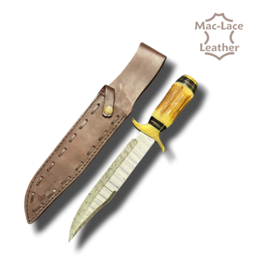 Damascus Bowie knife with a 260mm blade and 400mm overall length