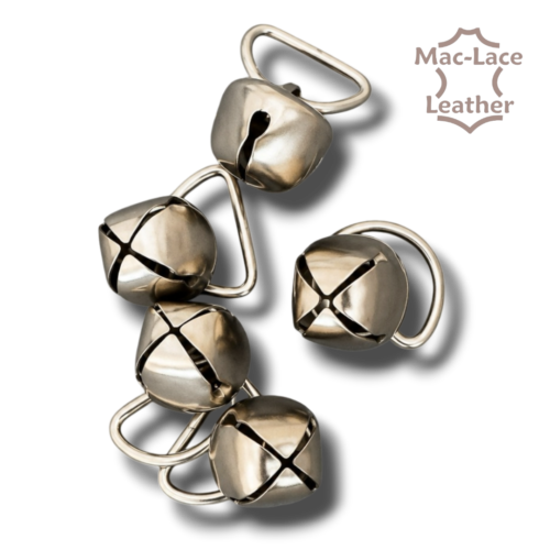 Pack of five nickel-plated cat collar bells with attached 13mm D-rings