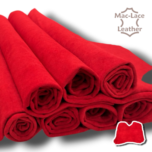 1.2–1.4mm red chrome-tanned cow leather double butt split with suede texture