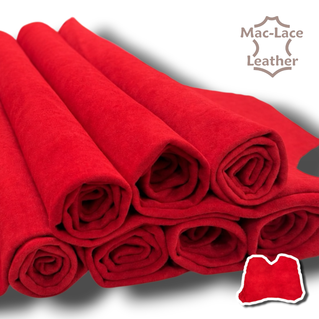 1.2–1.4mm red chrome-tanned cow leather double butt split with suede texture