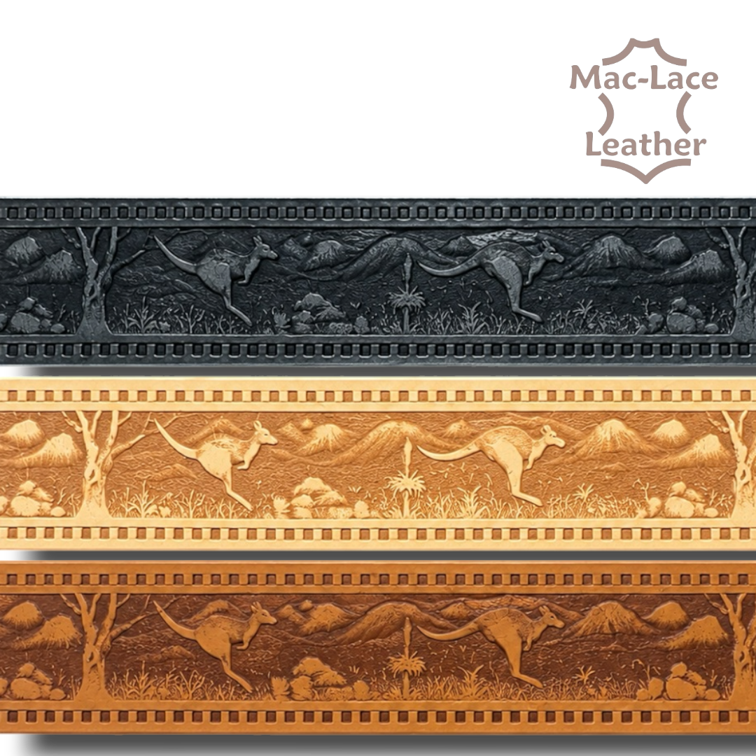Australian Outback Kangaroo embossed vegetable-tanned leather belt blank