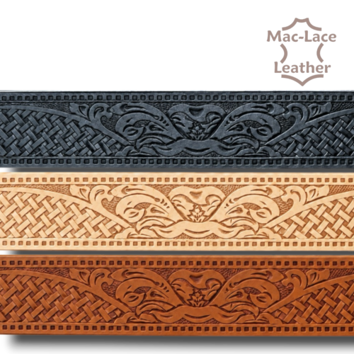Floral basket weave embossed leather belt blank
