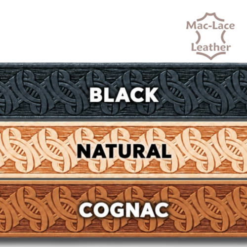 Embossed Celtic leather belt blanks in Black, Natural and Cognac