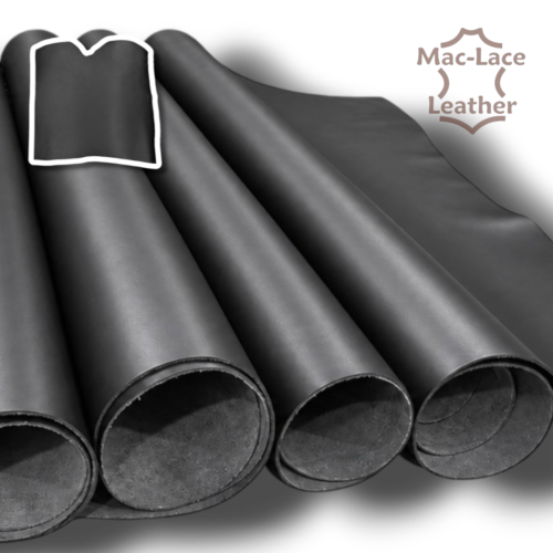 2–2.2mm black full-grain double butt cow leather with a resin-finished surface and crust reverse
