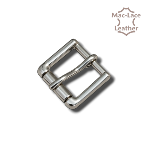 20mm nickel-finish rectangular buckle with fastening tongue, shown at an angle