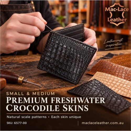 Premium Freshwater Crocodile Skins in small and medium sizes showing genuine natural crocodile scale patterns