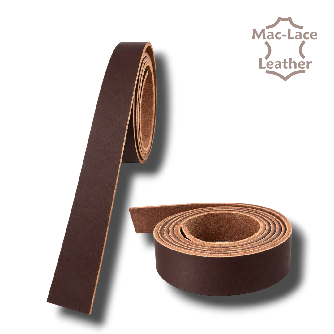 Brown Wickett and Craig skirting leather straps, 4.8–5.6mm thick